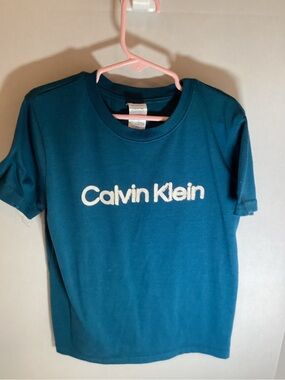 Calvin Klein , Size 7/8,   Teal Short-Sleeve Logo Child Tee,